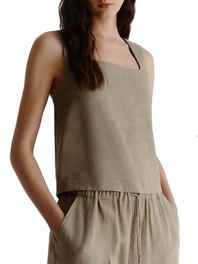Marella Women's Green Linen Square Neck Sleeveless Terni Tank Top Size 2